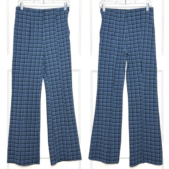 GANNI Plaid Check Stretch Seersucker High Rise Bootcut Flare Leg Pants 4 - Picture 5 of 10